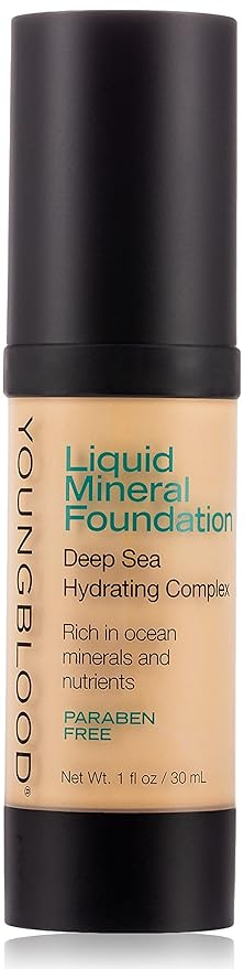 Youngblood Liquid Mineral Foundation, Shell, Dewy, Lightweight, Full Coverage, Vegan, Cruelty Free, Gluten-Free