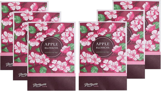 Floral Simplicity Apple Blossom Scented Sachets Pack of 6, Fall & Winter - Long-Lasting Scented Bags, Home Fragrance, Air Freshener & Deodorizer for Closet, Room, Drawer, or Cars, Made in The USA