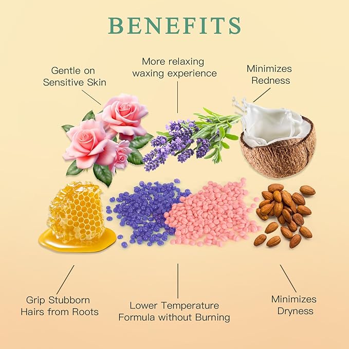 Wax Beads for Hair Removal, 1.3Lb/21oz Hard Wax Beans for Eyebrow, Face, Bikini, Legs, Arms, Full Body Waxing with 10pcs Wax Spatulas, 6 Packs