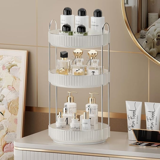 Rotating Makeup Organizer for Vanity,3 Tier High-Capacity Skincare Clear Make Up Storage Perfume Organizers Cosmetic Dresser Organizer Countertop 360 Spinning