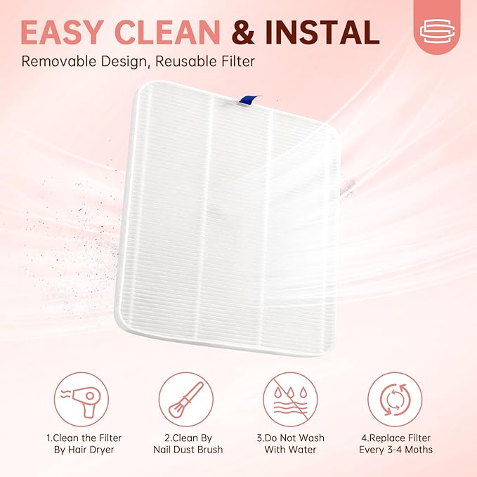 Nail Dust Collector, Rechargeable Dust Collector Nail Tech, Powerful Vacuum Fan Vent Dust Collector Extractor Dust Suction Machine for Acrylic Nails Polishing, Nail Salon&Home, Pink