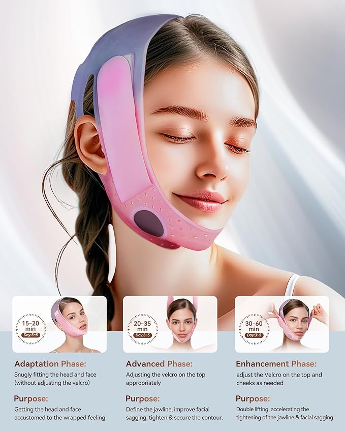 V-Line Sculpting Face Mask – Silicone Chin Strap for Jawline Tightening & Double Chin Reduction (23-27 Inches) (rose pink)