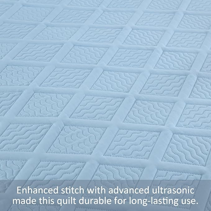 Yiran Ash Blue Quilt Set King Size, 3 Piece Reversible Bedspreads Bedding Set, Fall Diamond Pattern Coverlet for All Season with 2 Pillow Shams (King, 106x96 Inch)