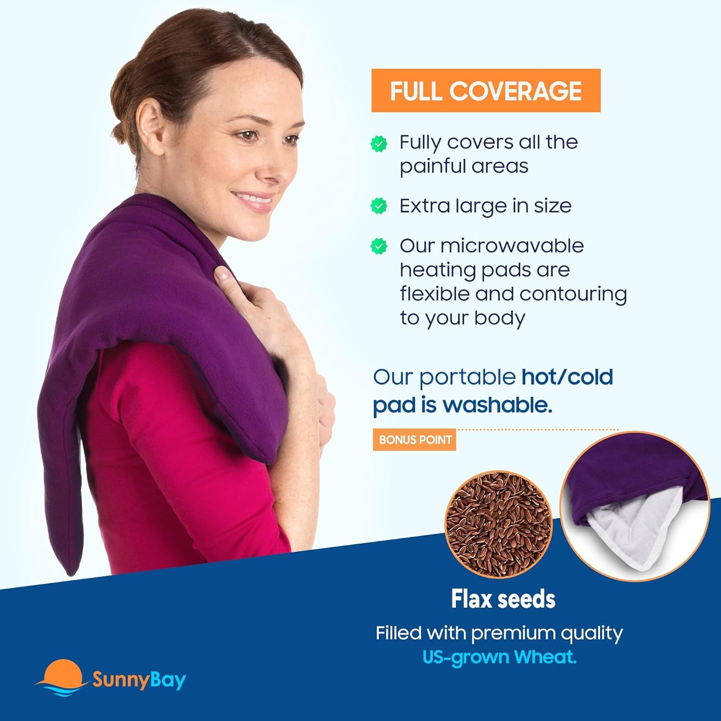 SunnyBay Extra Large Microwave Heating Pad, Microwavable Heavy Weighted Full Body Moist Cold Pack and Washable Fleece Cover, 10x24 Inches, FSA HSA Eligible, 2.8 lbs, Made in USA, Purple