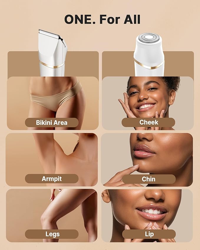 Upgraded Bikini Trimmer for Women, Dermave Bikini Shaver [2in1 & Painless] Electric Face Razors/Shaver, [Waterproof] Pubic Body Hair Trimmer, Replaceable Ceramic Blade, Charge Dock, Gifts for Women