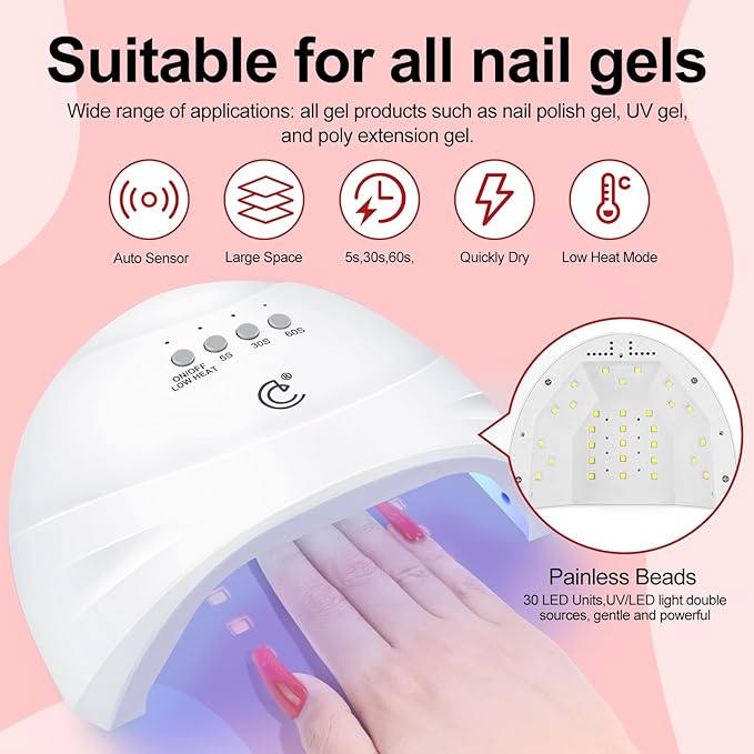 COSCELIA 53ps Gel Nail Polish Kit with U V light and Drill Starter Kit 35 Summer Colors Gel Polish 5pcs Top Base Coat LED Lamp Nail Art All Seasons Gel Manicure Kit Gifts for Women
