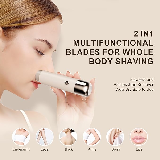 Dermave Bikini Shaver - Electric Bikini Trimmer for Women, 2-in-1 Womens Electric Razor, Dual Head Shaver (Beige)