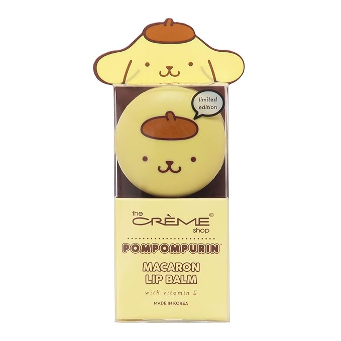 The Crème Shop x Sanrio Hello Kitty Macaron Lip Balm Korean Cute Scented Pocket Portable Soothing Advanced Must-Have on-the-go (Pompompurin Caramel Pudding)