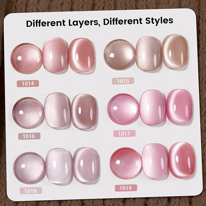 RARJSM Nude Glitter Cat Eye Gel Nail Polish Set 6Pcs Ceramics Pink Light Purple Brown Velvet Shimmer Smoothie Cateye Gel Polish with Magnetic Stick UV LED Curing Require Home Salon Nail Design