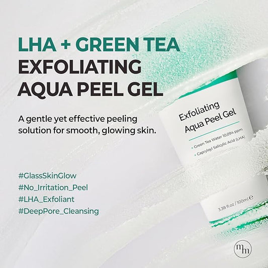 MOTHER MADE LHA Green Tea Exfoliating Aqua Peel Gel, Pore Care, Gentle Facial Exfoliator, Dead Skin Remover, Natural Cellulose for Peeling, Vegan, Korean Skincare, 2 Pack (100ml / 3.38 fl.oz)