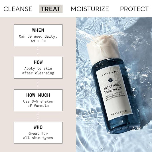Naturium BHA Liquid Exfoliant 2%, Leave-on Face & Skin Care Exfoliating Pore Treatment, with Salicylic Acid & Bioactive Fruit Acids, Packaging May Vary, 4 oz