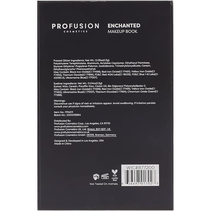 Profusion Cosmetics 5-pc Makeup Look Book, Long Lasting Eye Makeup for Women Eye Brightening Pressed Glitter with Eyeshadow Brush and Black Eyeliner, Easy To Clean and Convenient Makeup Sharpener