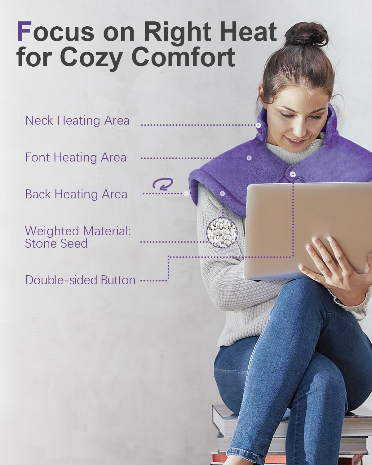 Heating Pad for Neck and Shoulder Pain Relief, Birthday Christmas Gifts for Women Mom Wife Sister Grandma Her, 2lb Electric Heating Pad for Back, 6 Heat Settings, Large 17x23inch, Purple