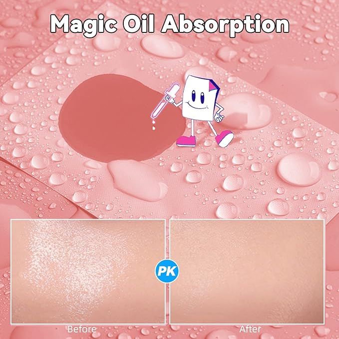Oil Absorbing Tissues Oil Control Film, Oil Blotting Paper Same Series with Clean & Clear Oil Absorbing Facial Sheets for Oily Skin, 60 sheets Blue + 50 sheets Pink