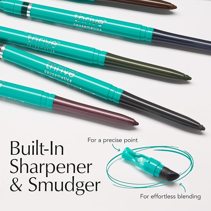 Thrive Causemetics Infinity Waterproof Eyeliner Pencil, Built In Sharpener & Smudge Tip, Long Lasting, Smudge Proof, Hyaluronic Acid & Shea Butter, Vegan & Cruelty Free, Jade (Teal Shimmer)