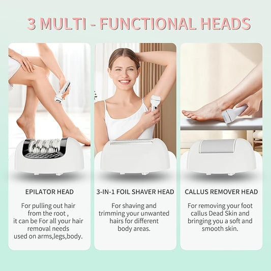 Epilator for Women 3-in-1 Epilator, Body Hair Removal Device,Wet/Dry, Waterproof, Cordless Rechargeable Electric Trimmer & Shaver & Callus Remover for Women & Men 606 Gray