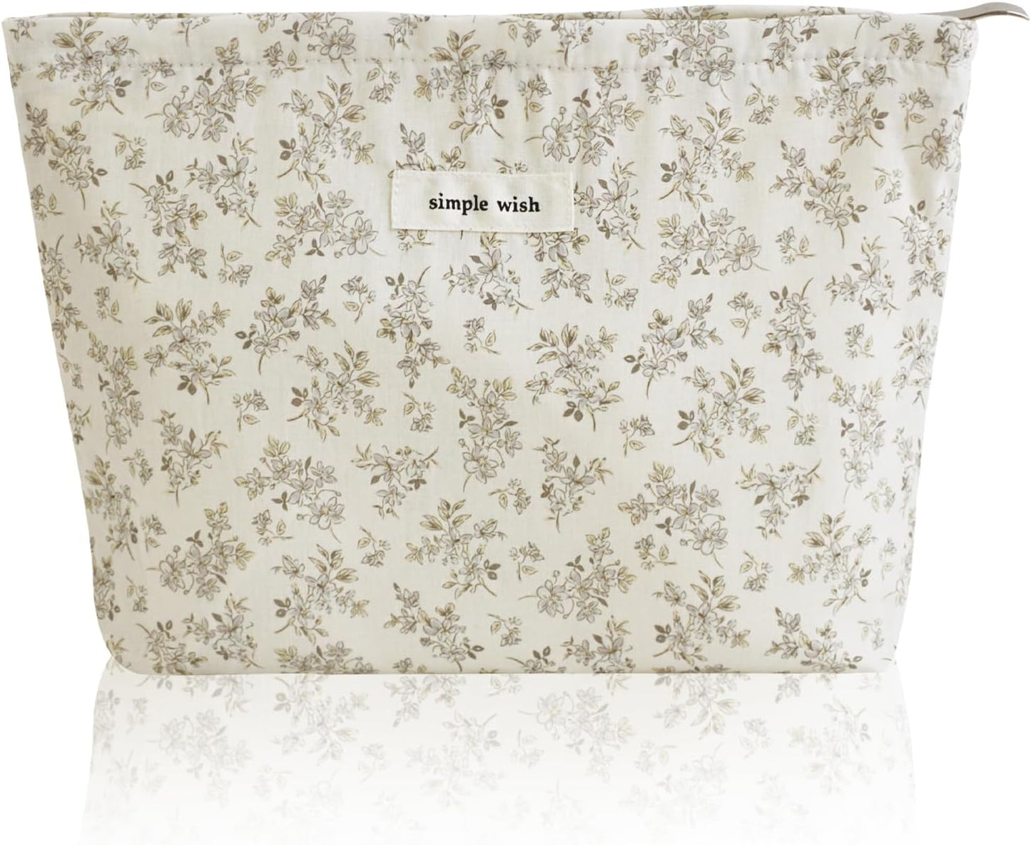 Wudygirl Cute Makeup Bag for Women - Travel Cosmetic Bag with Zipper Makeup Pouch Floral Make up Organizer Handbag Aesthetic (Khaki Floral)