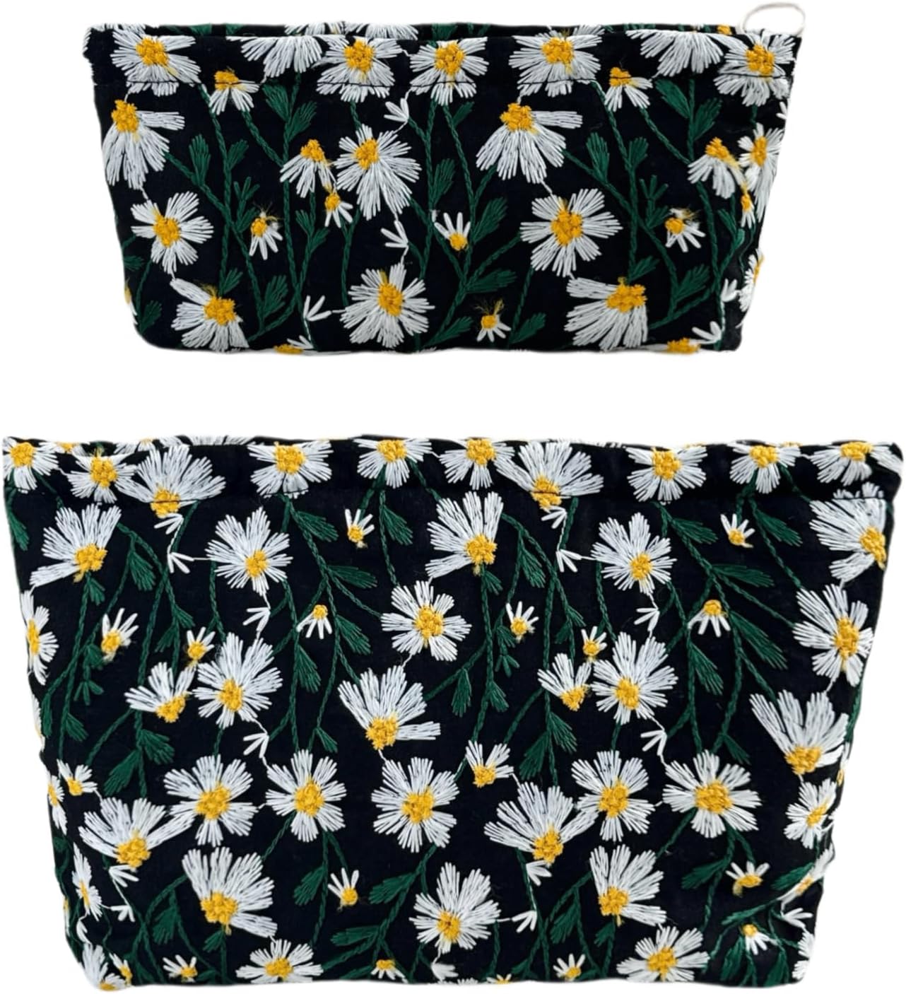 2 Pcs Makeup Bags, Large Cosmetic Bag Travel Toiletry Bag Organizer for Women, Embroidery Craft, Floral Makeup Bag Small Cosmetic Pouch Purse with Zipper Gifts for Girls Teen