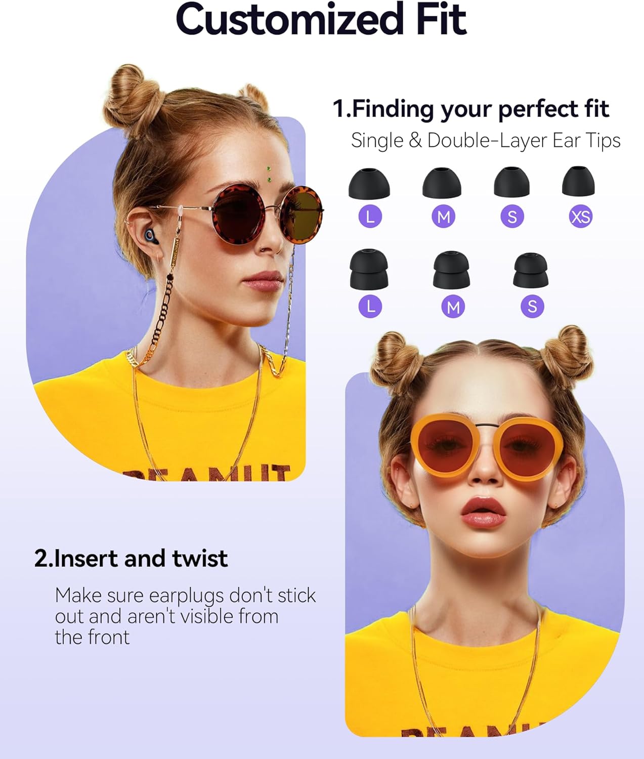 Ear Plugs for Sleeping, 50dB Noise Cancelling Ear Plug with 7 Pairs of Dual Single Layer Tips Reusable Ear Plugs for Noise Reduction, Soft Silicone Earplug for Concert, Snoring, Motorcycle Black