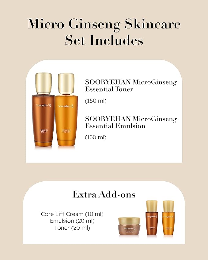 SOORYEHAN Micro Ginseng Essential Skincare Special Set (540 ml/18.26 fl oz) - Wrinkles/Fine Lines, Skin Elasticity & Intensive Hydration. Amino Acids & Ginsenocide