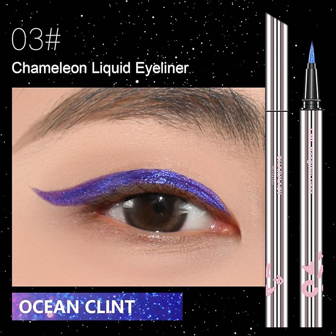 CHARMACY Chameleon Liquid Eyeliner, Liquid Glitter Eyeliner, Highly Pigmented, Metallic MultiColor Shifting waterproof Eyeliner, Ultra-Fine Tip, Longwearing, Smudge-proof (A03 Twilight Shimmer)