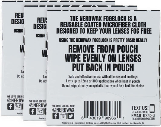 Nerdwax FogBlock | Anti Fog Lens Wipes | Keeps Glasses from Fogging | 3 Pack