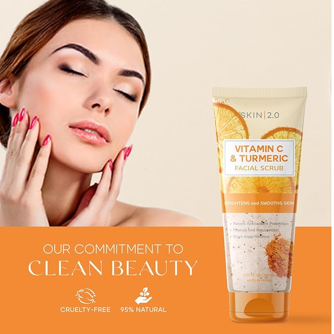 Vitamin C & Turmeric Face Scrub - Dermatologist Tested, Exfoliating, Brightening, Hydrating, Anti-Aging, Clean Beauty, Cruelty-Free Korean Skincare, All Skin Types - 6.76 Fl Oz / 200ML