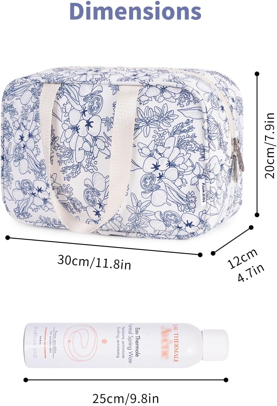 Full Size Toiletry Bag Women Large Cosmetic Bag Travel Makeup Bag Organizer Medicine Bag for Toiletries Essentials Accessories (Navy Blue Flower, Large)