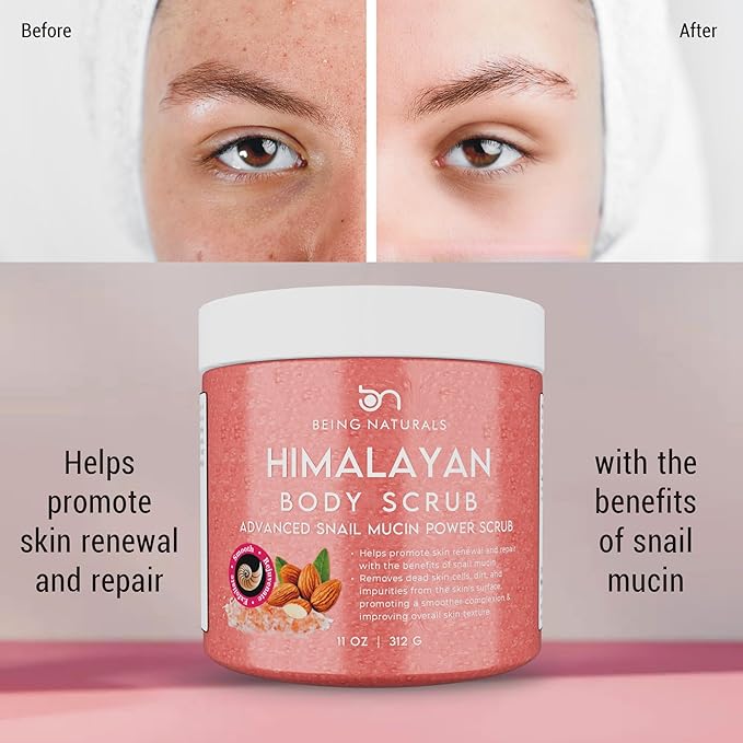 Natural Himalayan Salt Body Scrub - with Lychee Oil and Snail Mucin, Exfoliating Salt Scrub to Exfoliate & Moisturize Skin, Deep Cleansing - 11 oz