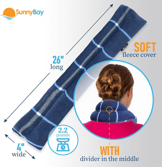 SunnyBay Microwavable Heating Pads, Microwavable Moist Heated Neck and Shoulder Wrap, Versatile Weighted Beanbag Cold Pack or Warm Compress, 26x4 Inches, Made in USA, Ocean Blue