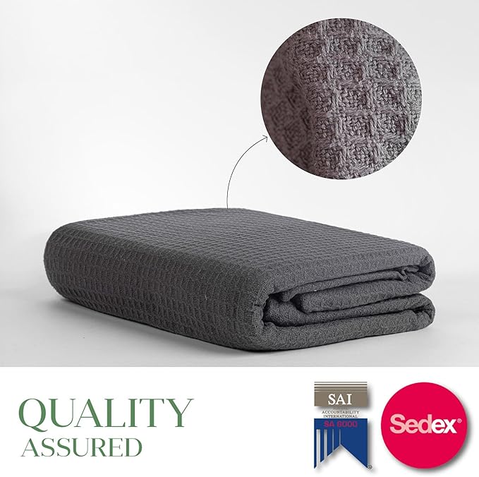 Salt Earth 100% Cotton Throw Blanket, Twin, 68"x92" Waffle Throws for Home, Bedrooms, Outdoor and Cozy Couch, Modern Bed Room Decor Blankets, Lightweight,All Season Western Blanket (Charcoal Grey)