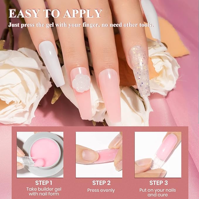 MIZHSE Solid Builder Gel, Nail Sculpture Gel Non-Sticky 4 Colors Nude Clear White Pink Hard Builder Nails UV LED Nail Extension for Salon Manicure Home DIY