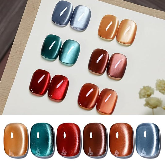 BORN PRETTY Magnetic Gel Nail Polish Water Light Cat Magnetic Eye Gel Black Orchid Jelly Glass Crystal Magnetic Gel Polish Glitter Shimmer Auroras Magnetic Gel Nail Art Manicure Kit 6PCS