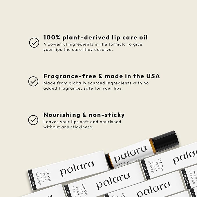Lip Oil | 100% Plant-Derived & Vegan | Hydrating & Nourishing Lip Care with Squalane | 4-Ingredient Lip Oil Formula for Dry Lips | Lip Moisturizer Rich in Antioxidants and Vitamins | 0.33 oz