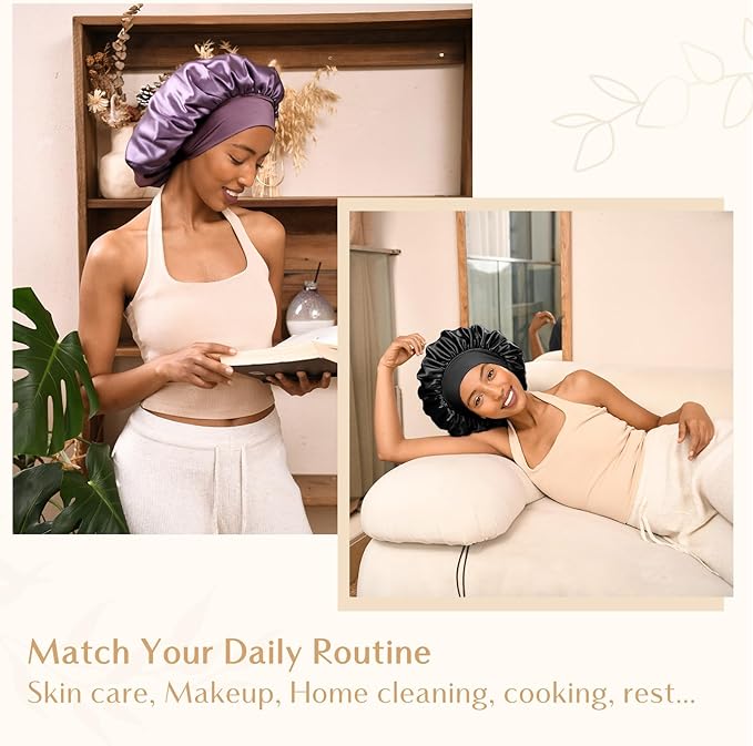 YANIBEST Silk Bonnet for Sleeping Women, Double Layer Hair Satin Bonnets with Elastic Band, Sleep Cap Curly Natural Hair