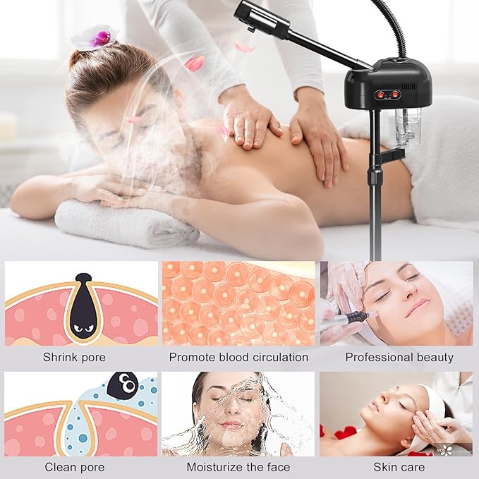 Winado 2 in 1 Facial Steamer with 5X Magnification Light, Deep Cleaning for Personal Skin Care, Beautician Steamer Professional Humidifier Facial Spa Mist Steam for Home & Beauty Salon, Black