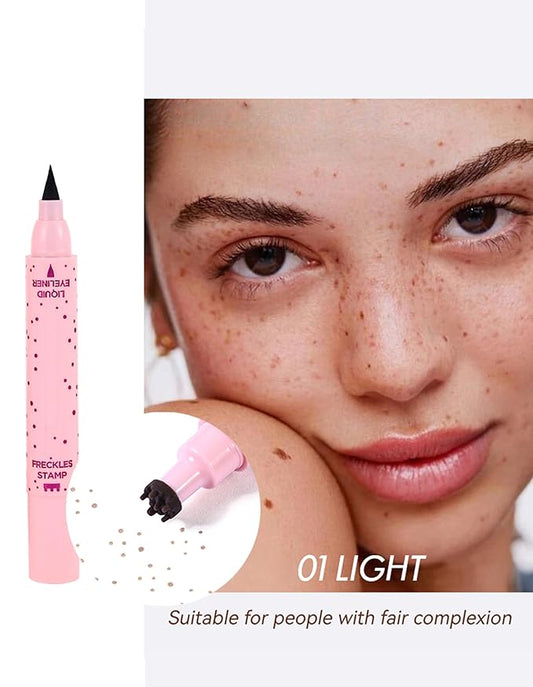 Erinde Waterproof Freckle Stamp Pen, Dual Ended Fake Freckle & Black Liquid Eyeliner, Long Lasting Quick Dry Faux Freckles Stamp Freck Pen for Natural Sunkissed Makeup, B1 LIGHT