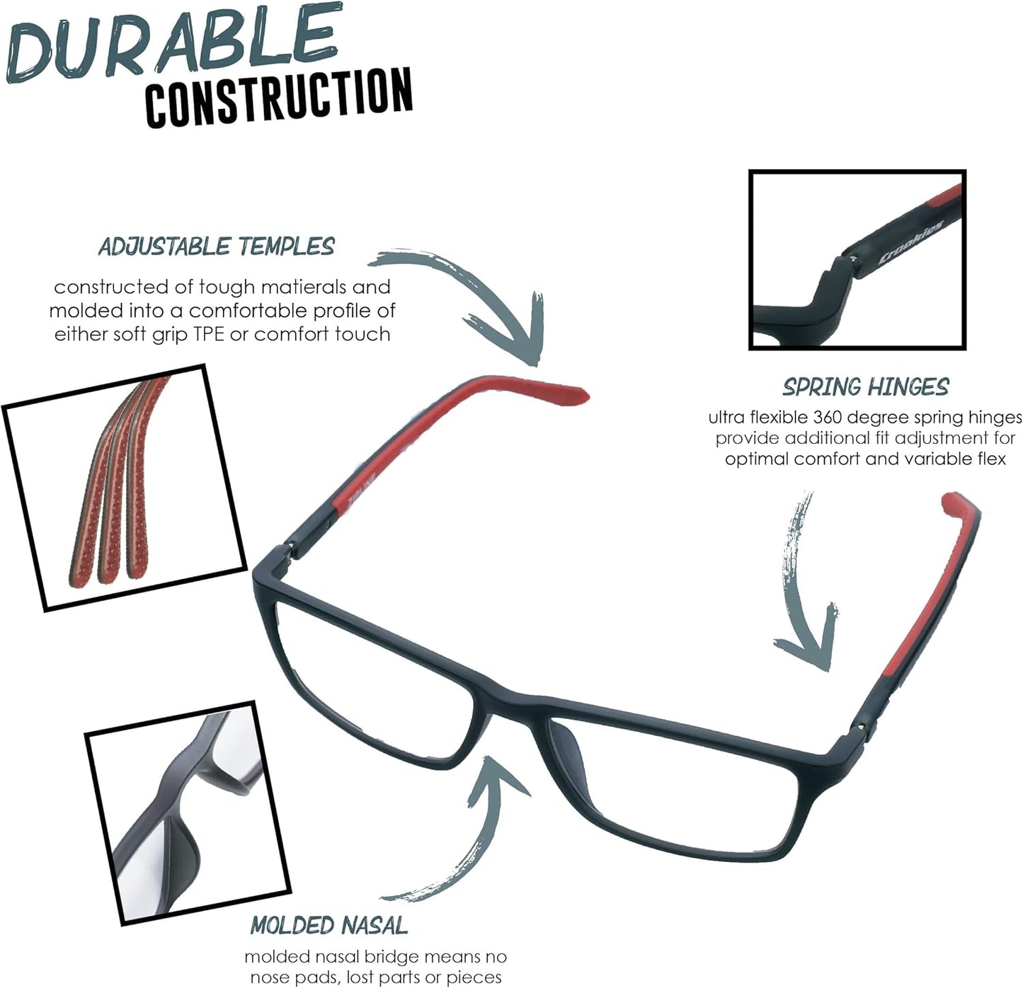 Croakies Zipline Photochromic Progressive Eyewear | UV400 Sunglass for Outdoor | Bluelight Eyeglass for HEV Devices | Bundle