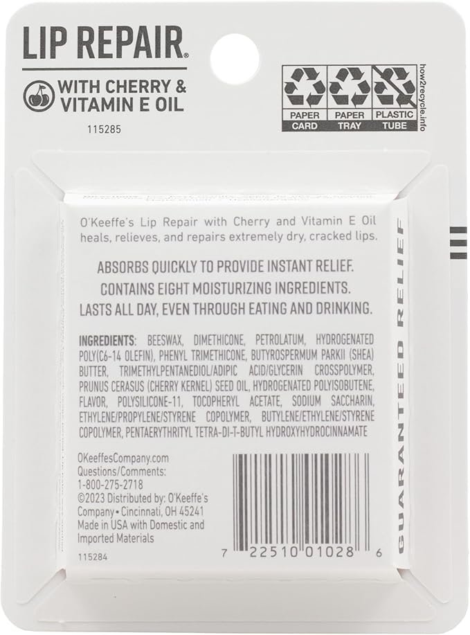 O'Keeffe's Lip Repair Lip Balm with Cherry & Vitamin E Oil, Stick (Pack of 3)