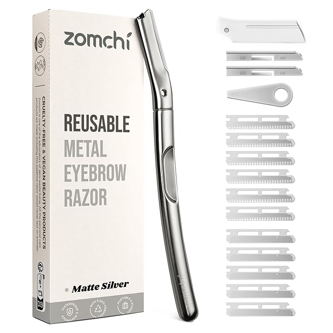 ZOMCHI Dermaplaning Tool, Dermaplaning Razor for Women & Men, Reusable Eyebrow Razor with 11 Refill Blades, Facial Razor Removes Peach Fuzz, Exfoliates Skin (Matte Silver)