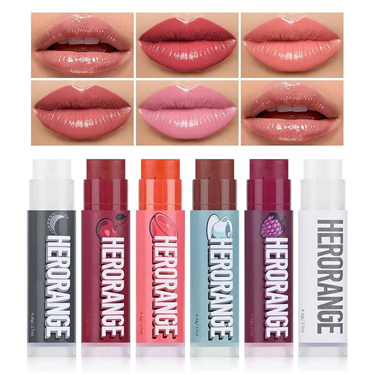 Tinted Lip Balm, Tinted Chapstick 2 in 1 Moisturizing Lip Balm and Buildable Lipstick, Instant Hydration Chapped Lips and Pale Lips, Keep Lips Hydrated Lip Moisturizer, 0.16Oz, Pack of 6