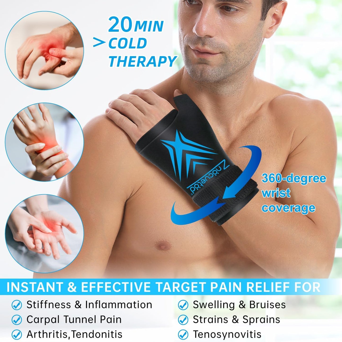 Wrist Ice Pack Wrap for Pain Relief Reusable Wrist Brace Cold Gel Gloves Hand Thumb Ice Packs for Injuries Surgery Recovery Hot Cold Compress Therapy for Carpal Tunnel Tendonitis Swelling Arthritis