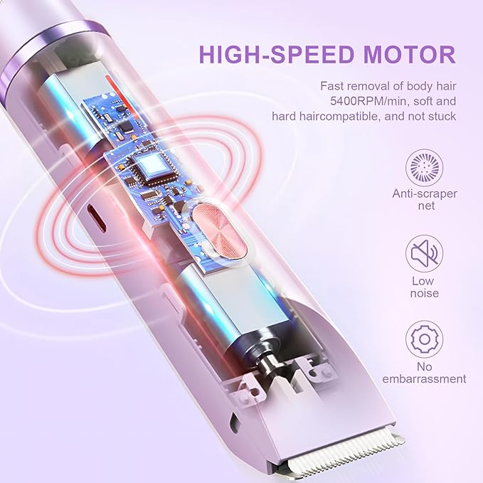 Dermave Bikini Shaver - Electric Bikini Trimmer for Women, Dual Head Shaver Painless Hair Removal for Face, Body & Intimate Areas (Purple)