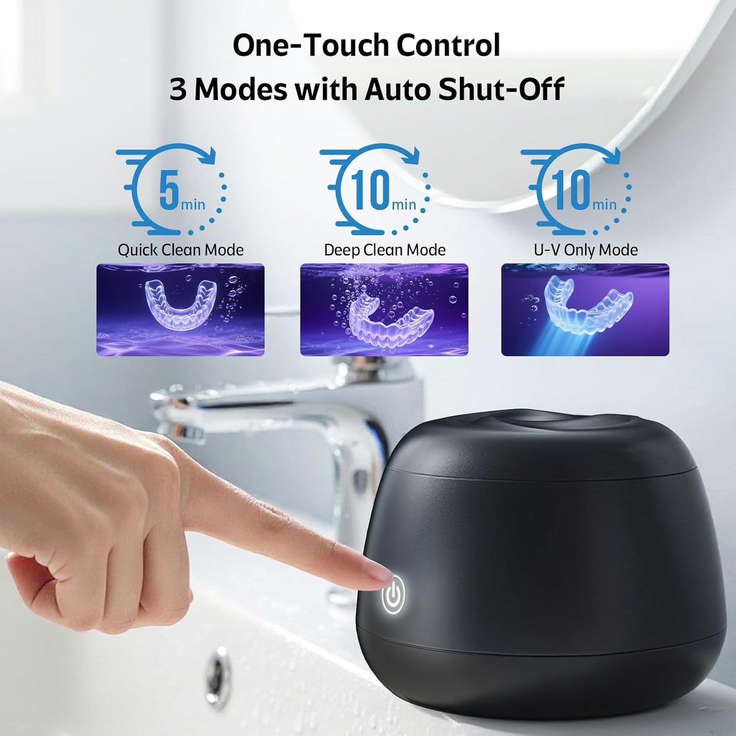 Ultrasonic Retainer Cleaner Machine 48kHz Denture and Aligner Cleaning Pod for Mouth Guards Night Guards Dental Trays Braces Toothbrushes Jewelry with 200ML Capacity (Black)