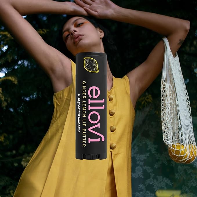 Natural Lip Butter Lip Balm - Ginger Lemon - Pure Enough to Eat - Made With Just 6 Vegan Ingredients - 100% Natural & Organic Moisturizing Lip Care for All Day Hydration (Single)