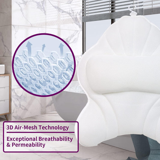 Extra Thick Large Bath Pillow with Neck,Back,Head Support for Bathtub, Spa, Soaking White(21''x17'')