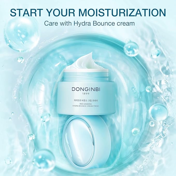 Donginbi Korean Face Moisturizer Red Ginseng Hydra Bounce Cream Fresh, Korean Red Ginseng Skin Moisturizing Face Cream for Dry and Oil Skin Moisturizing Cream- 0.84Oz