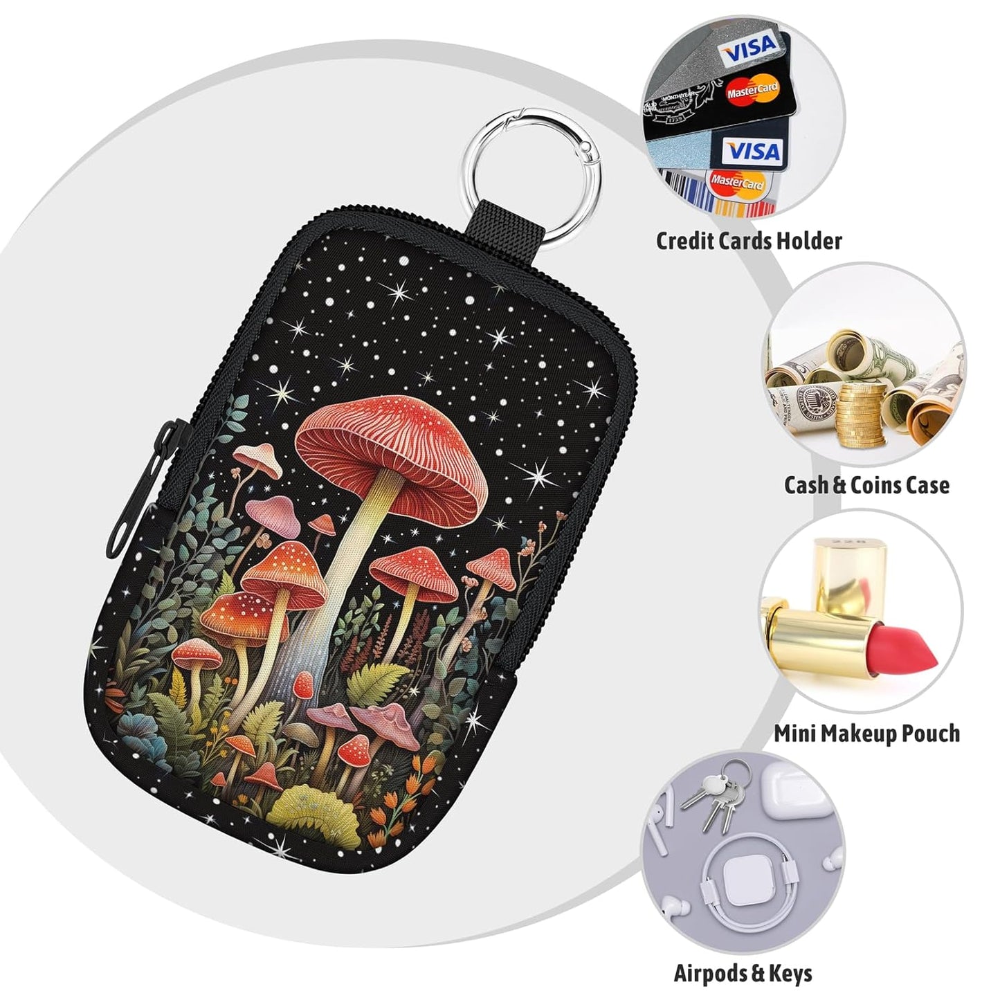 Cute Mushroom Hand Sanitizer Spray Case, Hand Sanitizer Holder Zippered Pouch, Fashion Accessory with Snap Hook for Glow Mist and Power Mist 1FL OZ