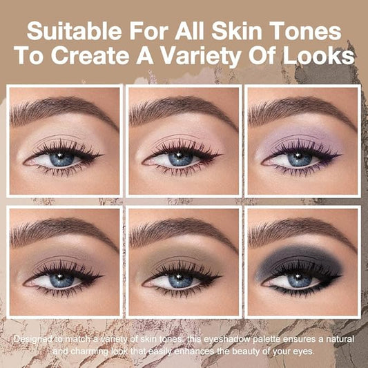 evpct 6 Colors Nude Smokey Eye Shadow Palette Makeup for Blue Brown Eyes, Light Brown Smoky Grey Taupe Black Natural Matte High Pigment Mini Travel Eyeshadow Palette for Older Women, Built in Mirror