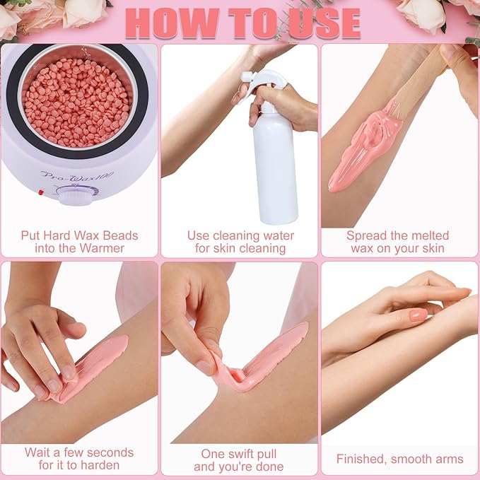 PURPLESKY Wax Beads, 1lb Coarse Beads for Hair Removal - Suitable for Face, Legs, Chest, Back, Bikini (Rose Scent)